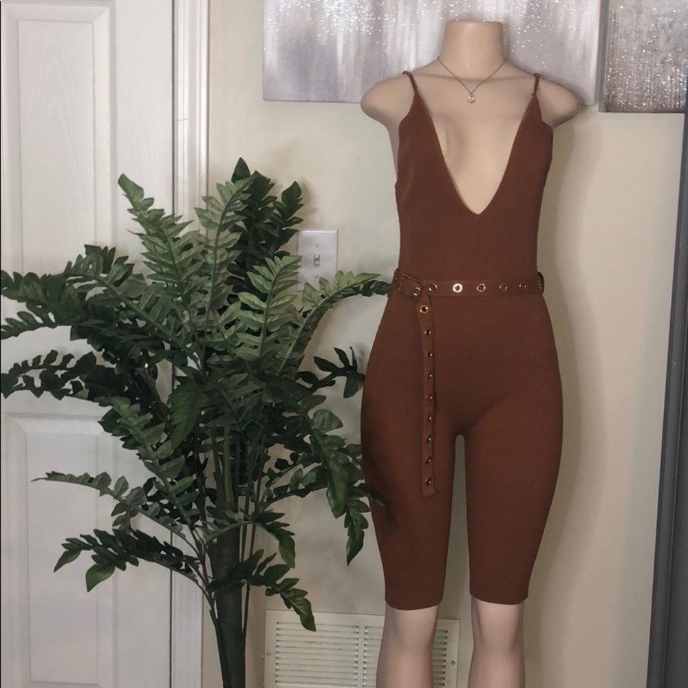 Deep v neck mocha one piece